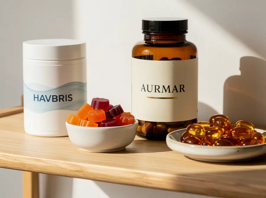 Finished supplements in jars with gummies and softgels