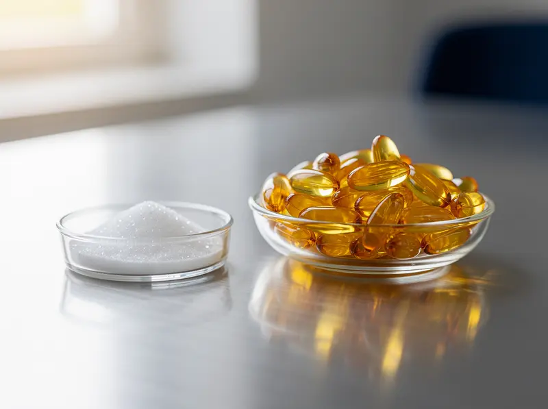 Coenzyme Q10 softgels beside specialty actives