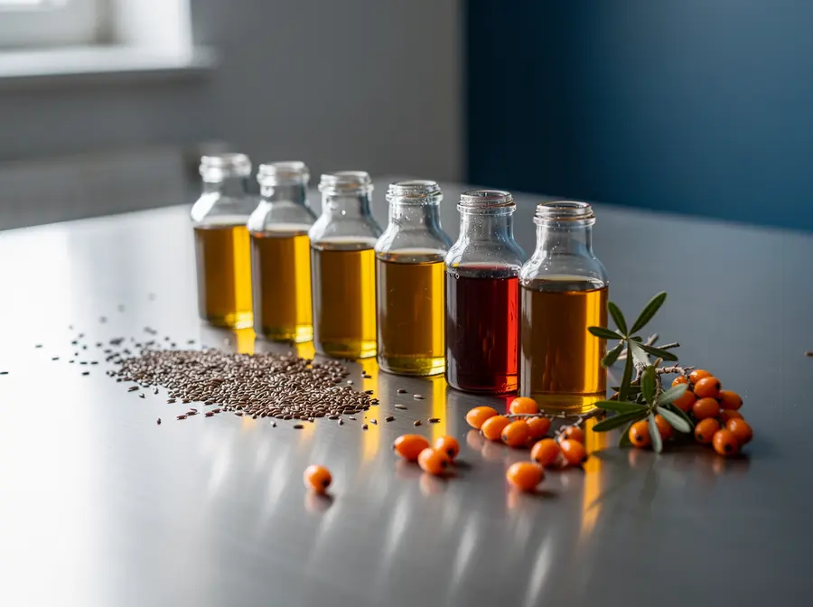 Specialty vegetable oils in glass bottles