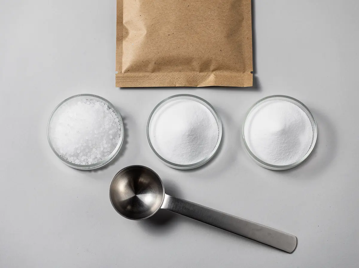 Zinc granulate and zinc powders in glass petri dishes