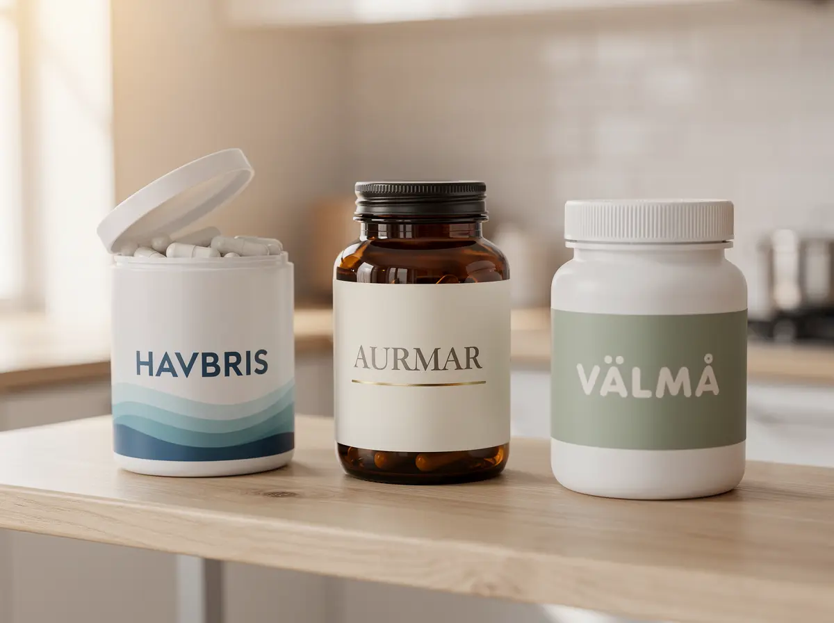 Three differently branded supplement cans and jars side by side
