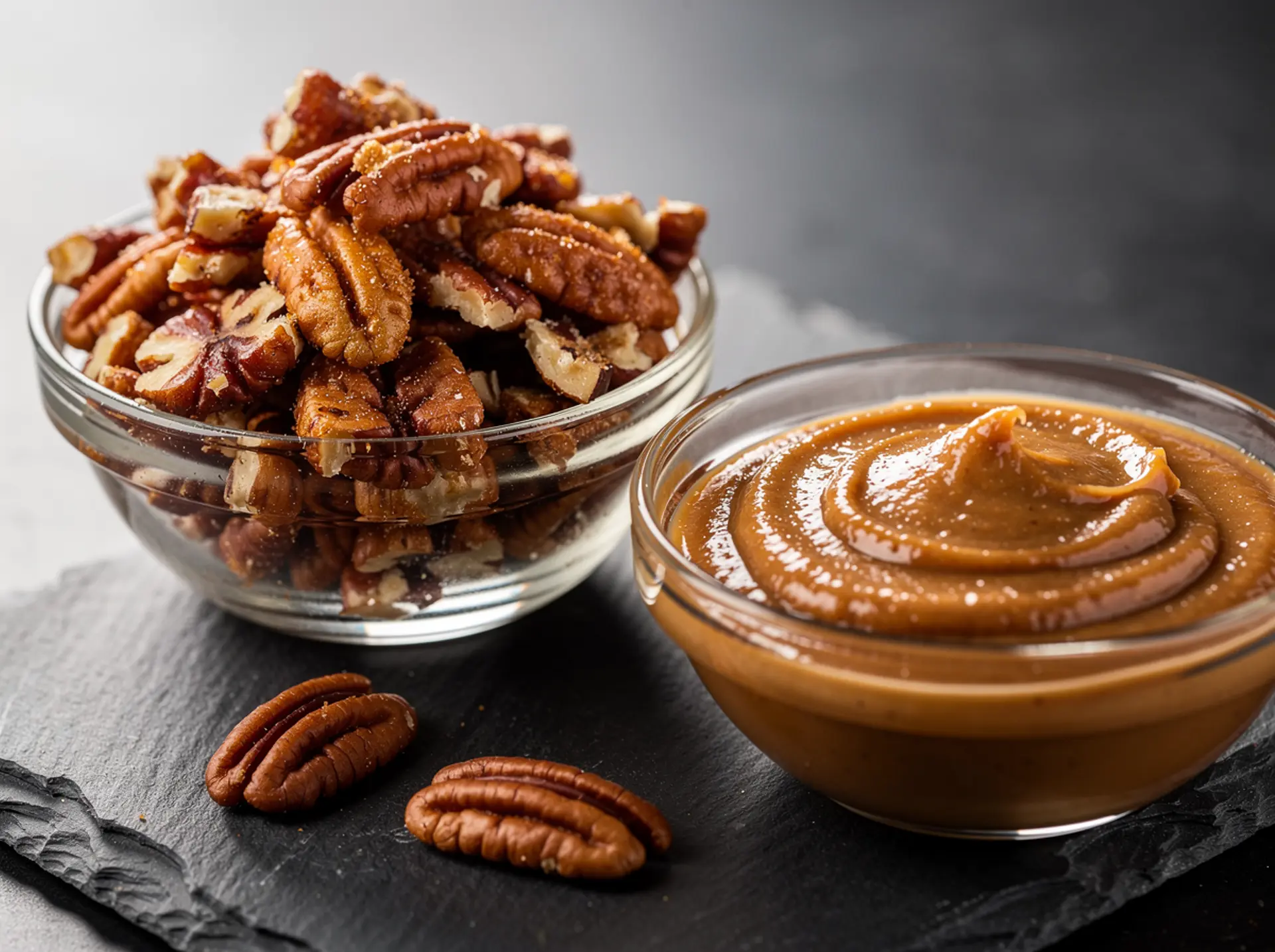 Caramelised pecans and pecan paste