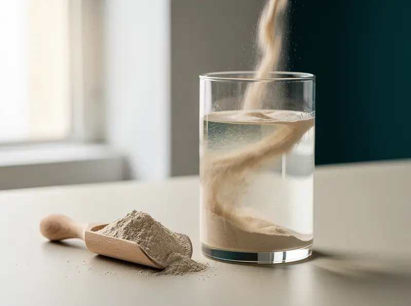 Fibre powder stirred into a glass of water